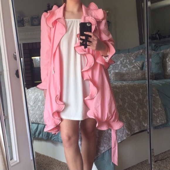 Pink Ruffle Zip Rain Jacket - Picture 6 of 7